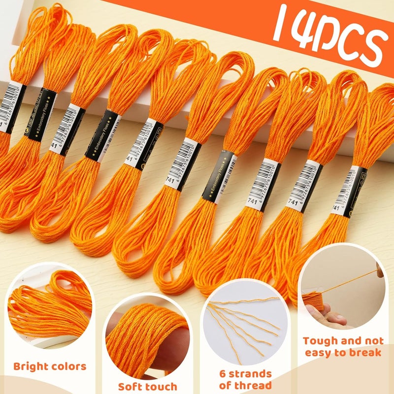 Dercuy 14 Skeins Embroidery Floss, 8m Orange Embroidery Thread, Cross Stitch for DIY Making, Embroidery Crafts - Image 2
